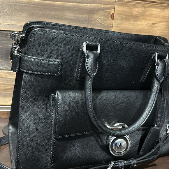 Michael Kors Emma Saffiano Leather Satchel Handbag Purse Black - Picture 5 of 16